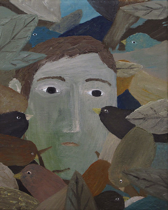 Man Between The Birds, 2018, Oil- and alkydpaint on canvas, 30 x 24 cm