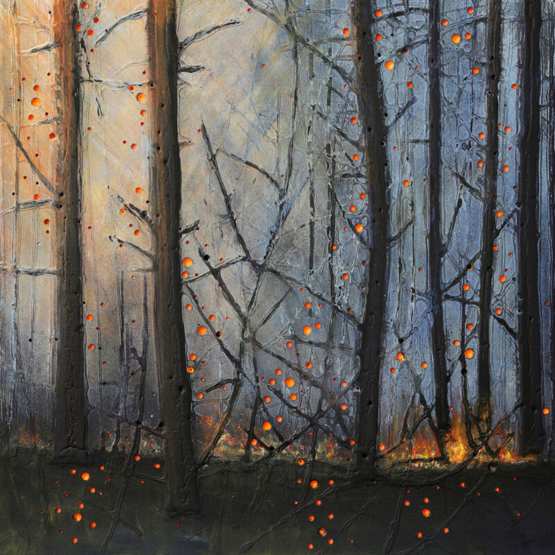 Into the woods, acrylverf op mdf, 50 x 50 cm., 2022