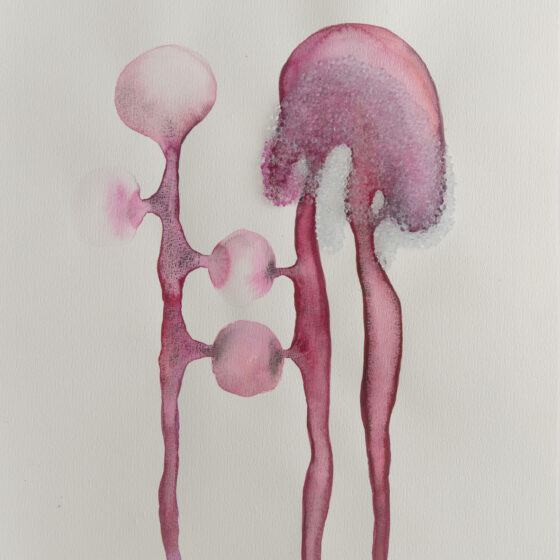 Cupa Pink II, 2020, 50 x 40 x 0,7 cm, Aquarel en glasparels