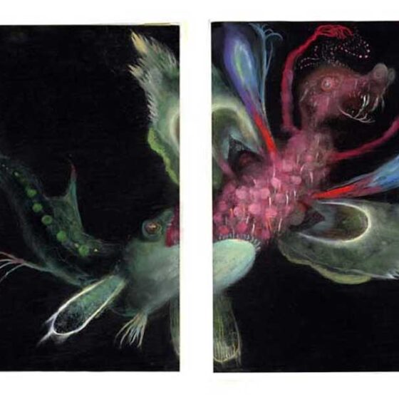 2 luik, De nachtelijke parade van de honderd demonen, 54 x 27 cm., pastel op papier
