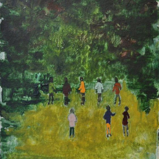 acht man in een bos, 2020, 15 x 12 cm, waterverf op papier