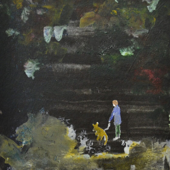 man met wallaby, 2020, 15 x 12 cm, waterverf op papier