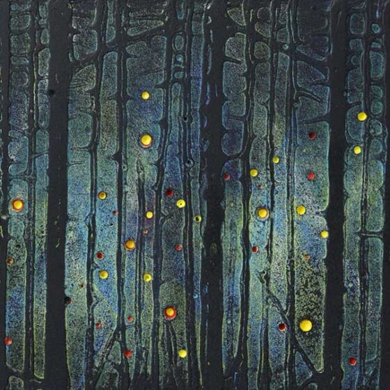 into the woods, acryl op mdf, 17 x 34 cm.