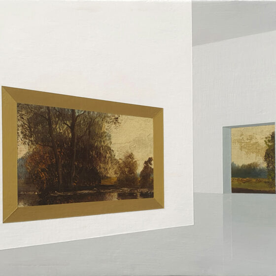Museum, 30 x 40 cm, acryl over oud olieverfschilderij op linnen, 2022