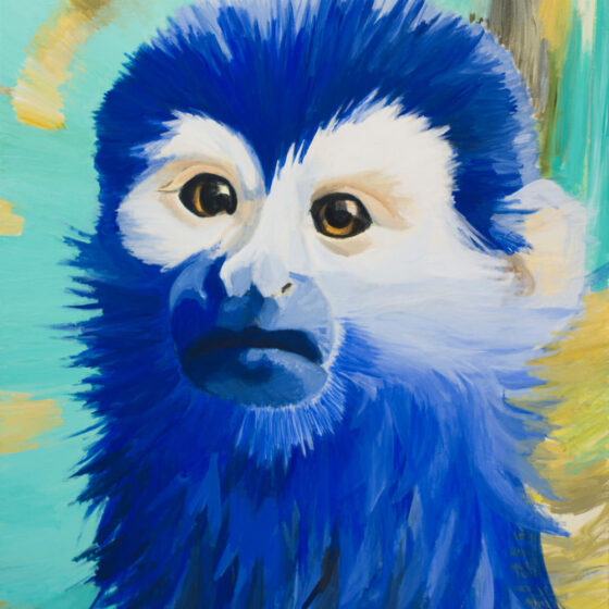 Blue Monkey, acryl op linnen, 100 x 120 cm, 2022