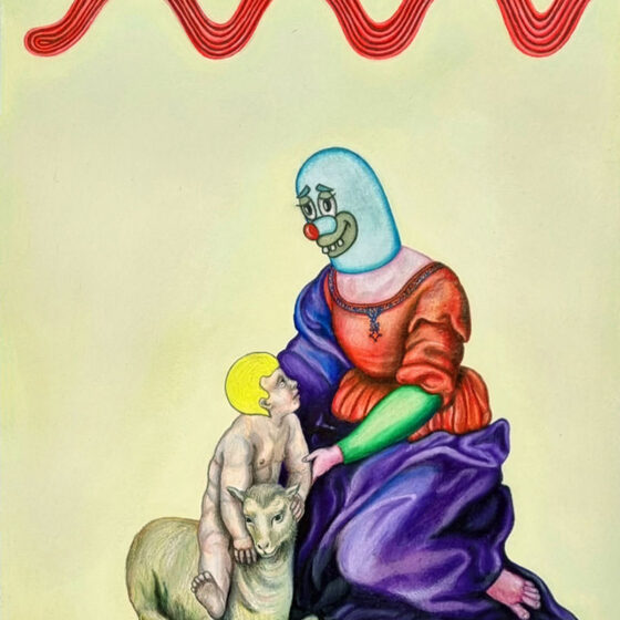 Mother and child, (kleur)potloden en acryl op papier, 35 x 45 cm., 2023