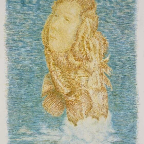 vogel van God, 50 x 90 cm., potlood op papier, 2023