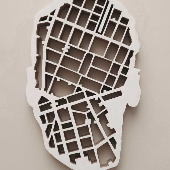 The City Inside My Head (Joyce), 2024, mdf / gesso, 31.25 x 20 cm.