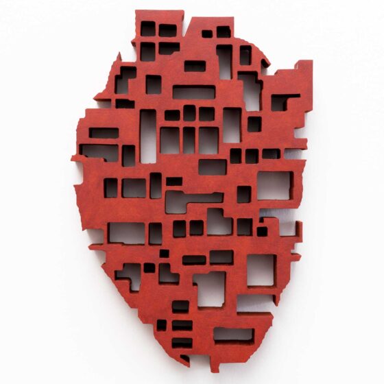 My Many Chambered Heart, Red. 2020, mdf / acrylic paint, 25,5 x 17 x 3 cm. ed. 3.