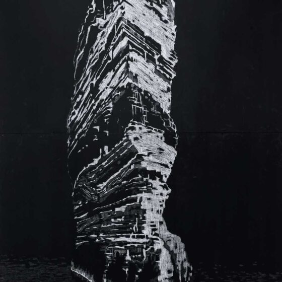 Time-Being-Stone _ Sea Stack, 2022, white pencil / acrylic / multiplex, 210 x 125 cm. photo Marcel de Buck.