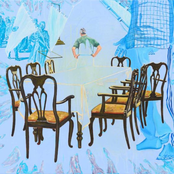 Probleem scheppende tafel, 80 x 90 cm., 2021