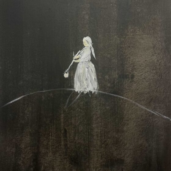 Balancing on the edge, 80 x 70 cm., 2024, acrylverf op katoen