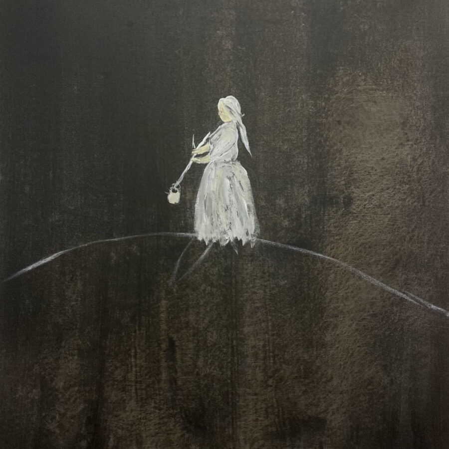Balancing on the edge, 80 x 70 cm., 2024, acrylverf op katoen