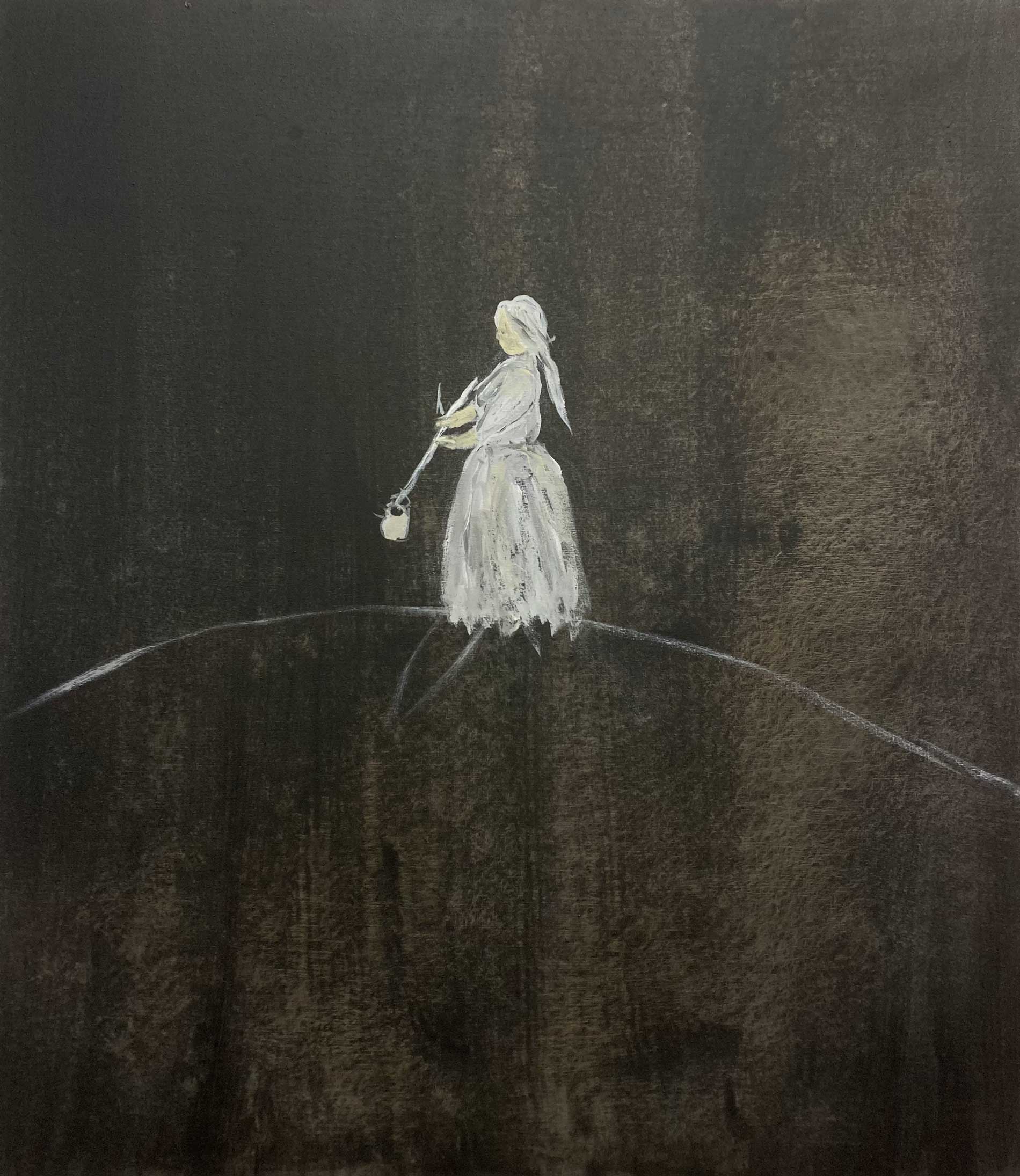 Balancing on the edge, 80 x 70 cm., 2024, acrylverf op katoen