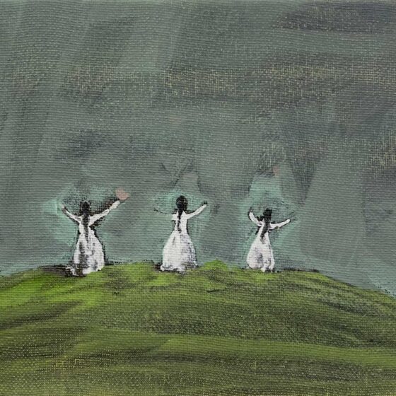 dancing on the hill, 15 x 20 cm., 2024, acrylverf op katoen