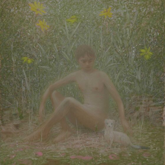 Hessel Miedema, Jongen met Hermelijn, 65 x 58 cm., pastel op papier