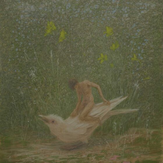 Hessel Miedema, eenakter, temmen van een vogel, 81 x71 cm., pastel op papier